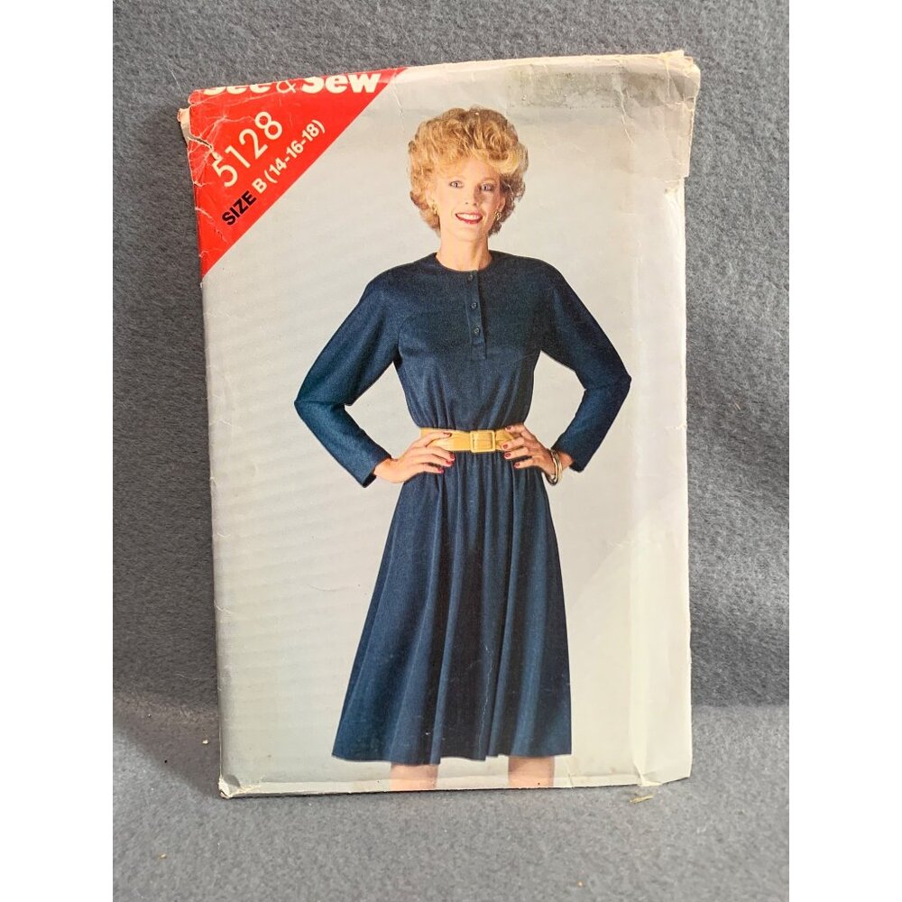 Vintage 80s Misses See & Sew 5128 Dress Pattern Size 14-16-18